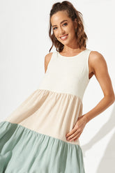 Dusty Teal Colorblock Linen Midi Dress